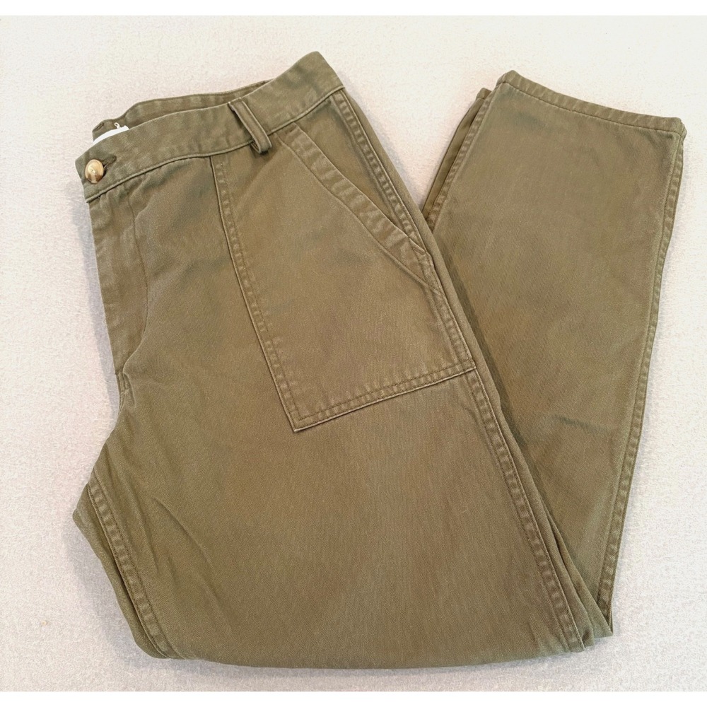 Taylor Stitch Women Surplus Pants Olive Green Size 14 Cotton Herringbone‎ Chino